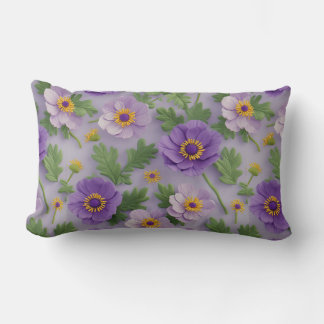 Purple Anemone Flowers Pattern Lumbar Cushion