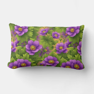 Purple Anemone Flowers Pattern Lumbar Cushion