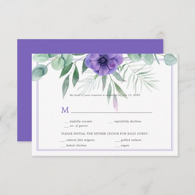 Purple Anemone Greenery Border RSVP (Front/Back)