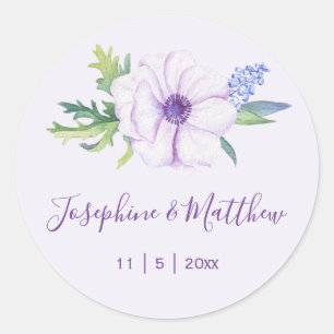 Purple Anemone Hyacinth Spring Wedding Classic Round Sticker