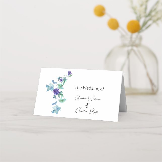 Purple Anemones and Greenery Name Place Card (Front)