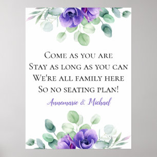 Purple Anemones No Seating Plan Wedding Sign