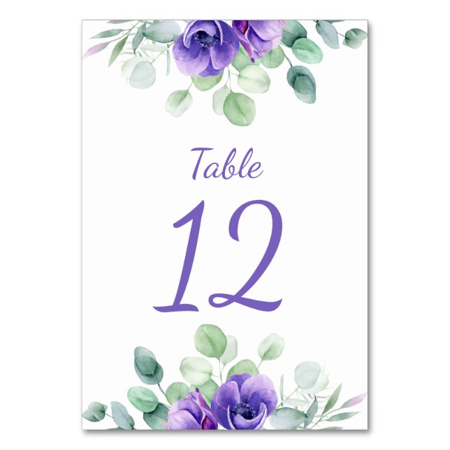Purple Anemones Table Number (Front)