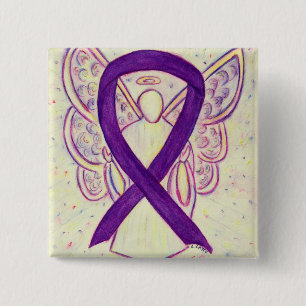 Purple Angel Awareness Ribbon Custom Art Pins