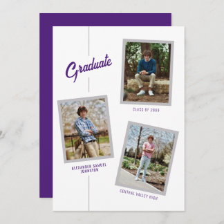 Purple Angled Four-Photo Graduation Announcement