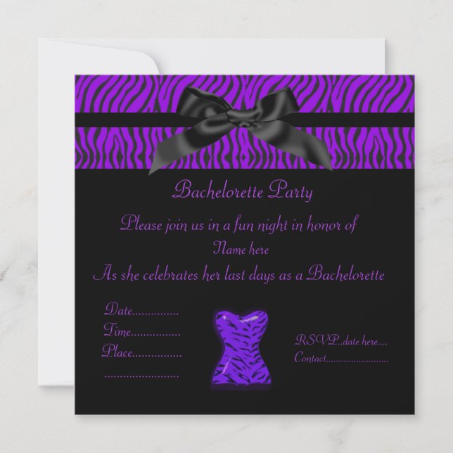 PURPLE ANIMAL PRINT BACHELORETTE PARTY INVITE WITH (Front)