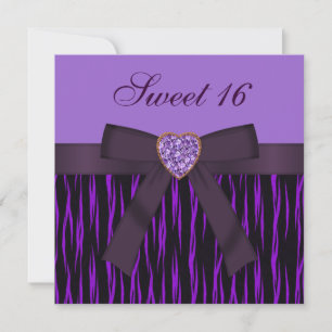 Purple Animal Print & Heart Jewel Sweet 16 Invites