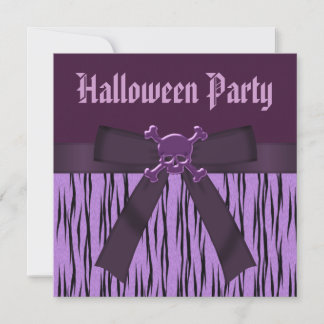 Purple Animal Print & Skulls Halloween Party Invitation