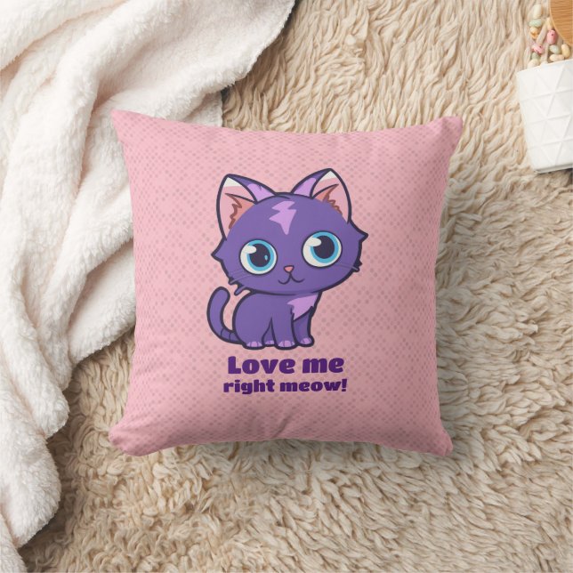 Purple Anime Cat Vector Art Pink Cushion (Blanket)