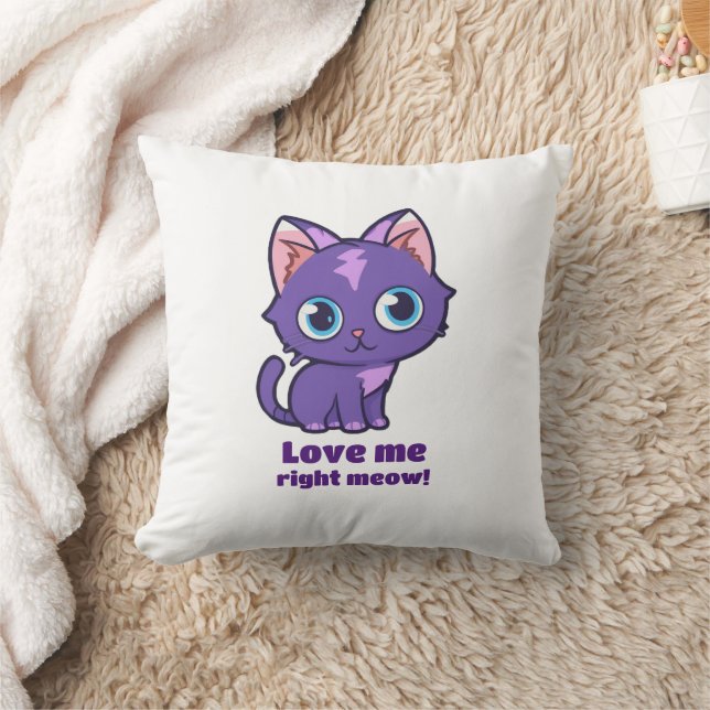 Purple Anime Cat Vector Art White Cushion (Blanket)
