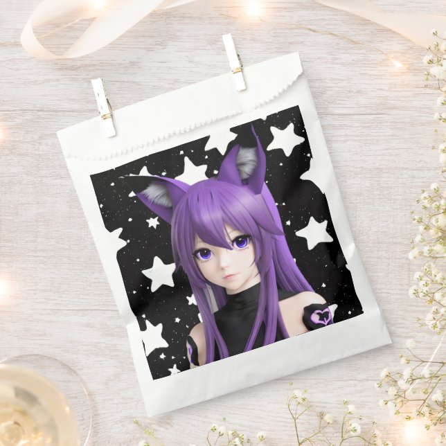 Purple Anime Girl with Fox Ear Headband Birthday  Favour Bag (Clipped)