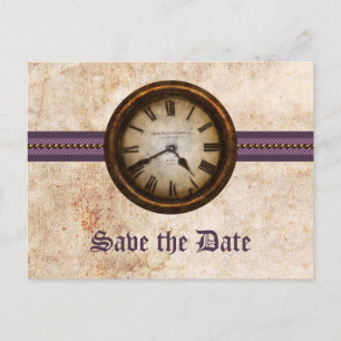 Purple Antique Clock Save the Date Postcard