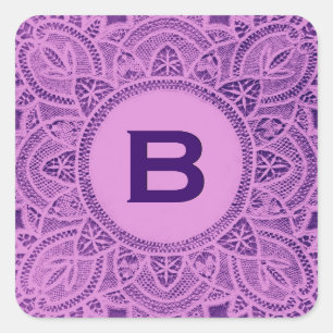 Purple Antique Lace Monogram B or any Letter Square Sticker