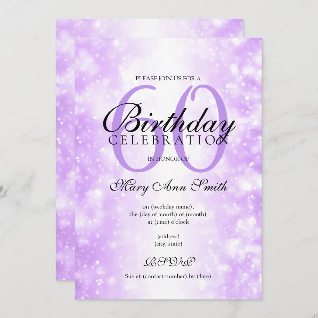 Purple Any Age Birthday Party Shimmer Lights Invitation (Front/Back)