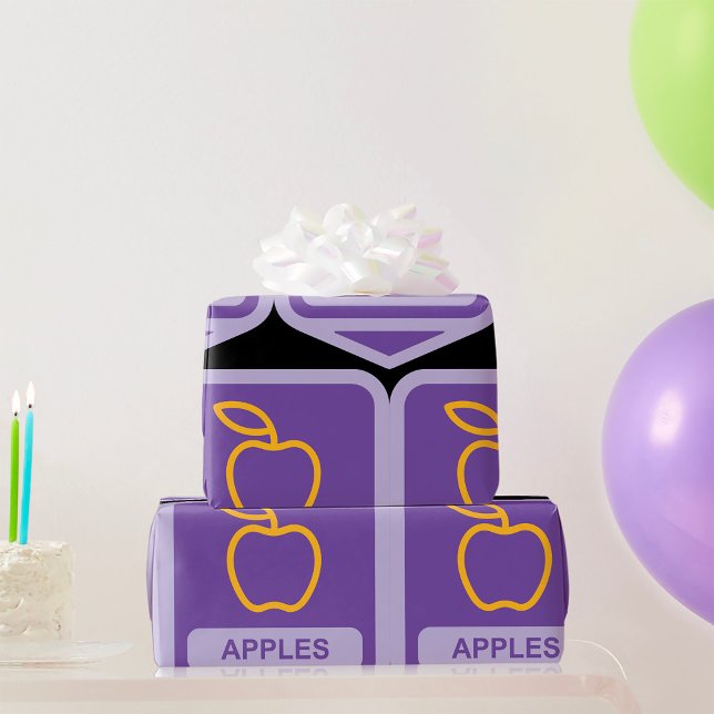 Purple Apple Badge Design Fruit Lover  Wrapping Paper (Creator Uploaded)