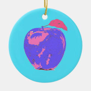 Purple Apple Pop Art Ceramic Ornament