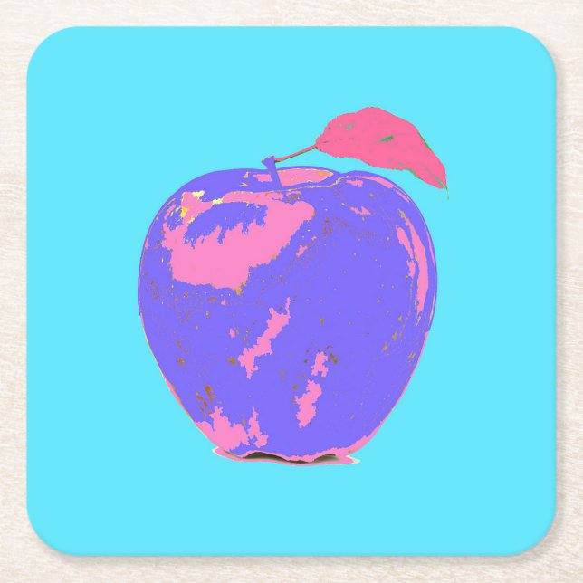 Purple Apple Pop Art Square Paper Coaster (Front)