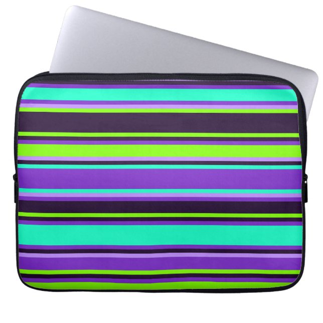 Purple, Aqua, & Chartreuse Striped Electronics Bag (Front)