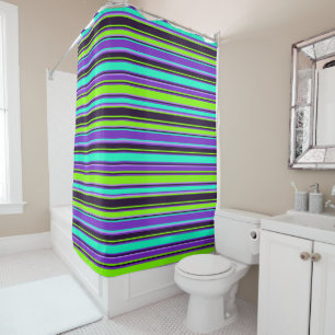 Purple, Aqua, & Chartreuse Striped Shower Curtain