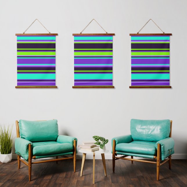 Purple, Aqua & Chartreuse Triple Wall Tapestry Set (Living Room)