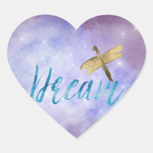 Purple Aqua Dream Gold Dragonfly Heart Sticker