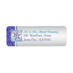 Purple Aqua Glitter Snowflake Return Address Label