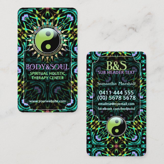 Purple Aqua Green Yin Yang Business Cards (Front/Back)