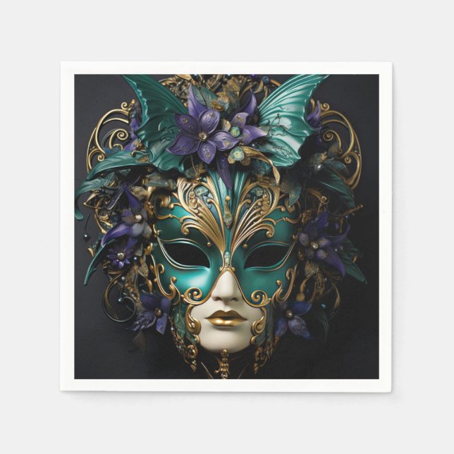 Purple Aqua Masquerade Masks Mardi Gras Drama Napkin (Front)
