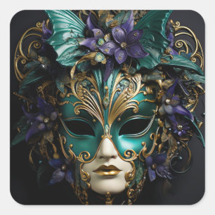 Purple Aqua Masquerade Masks Mardi Gras Drama Square Sticker