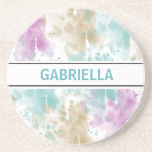 Purple Aqua Mint Pink Cream Abstract Coaster