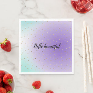 Purple Aqua Ombre Gold Hearts Napkin