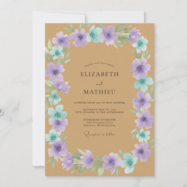 Purple Aqua Painted Wedding Invitation (Front)