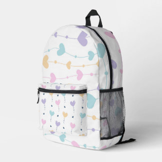 PURPLE AQUA PINK YELLOW PASTEL HEARTS PRINTED BACKPACK