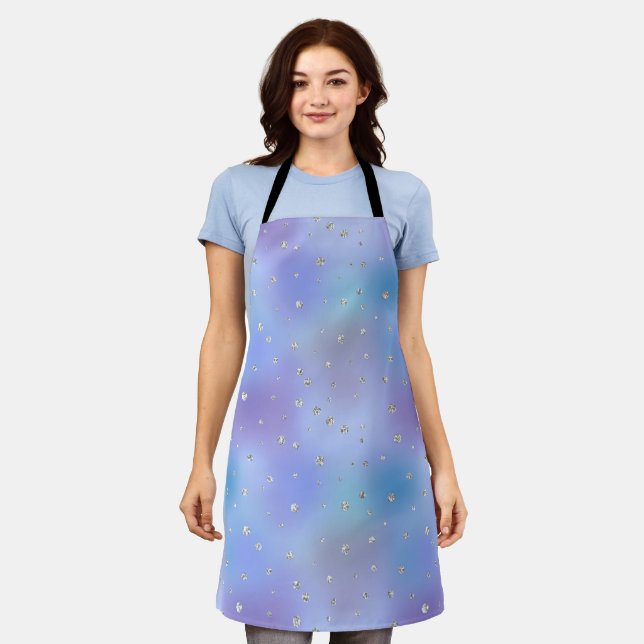 Purple Aqua Silver Sparkle Confetti Apron (Worn)
