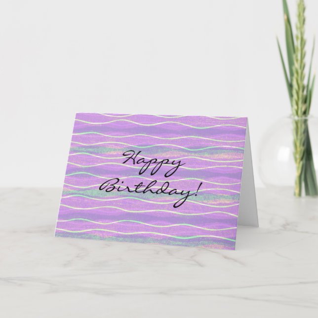 Purple Aqua Striped Art Birthday Card (Front)