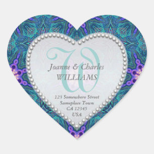 Purple Aqua Teal Elegant Monogram Wedding Stickers