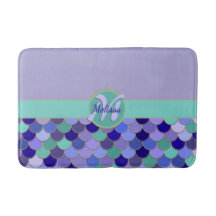 Purple & Aqua Teal Mermaid Monogram + Name 