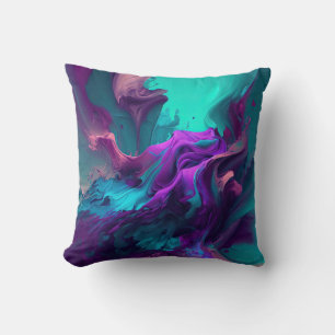 Purple Aqua Turquoise Beautiful Abstract Fluid Art Cushion