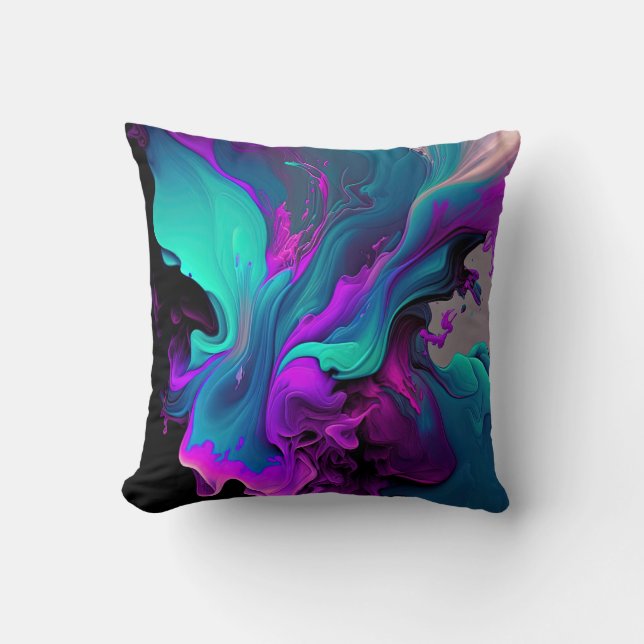 Purple Aqua Turquoise Beautiful Abstract Fluid Art Cushion (Front)