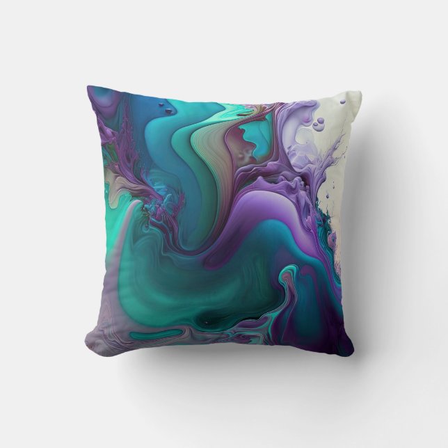 Purple Aqua Turquoise Beautiful Abstract Fluid Art Cushion (Front)