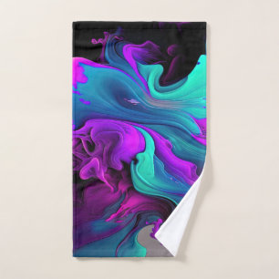 Purple Aqua Turquoise Beautiful Abstract Fluid Art Hand Towel