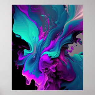 Purple Aqua Turquoise Beautiful Abstract Fluid Art Poster