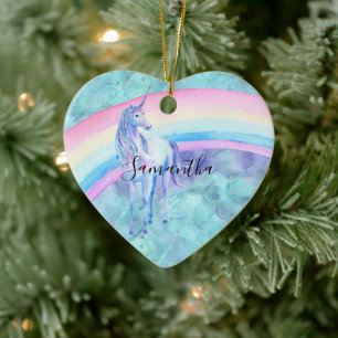 Purple Aqua Unicorn Dream rainbow Ceramic Ornament