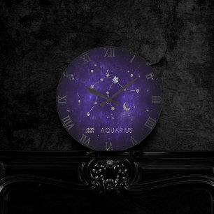 Purple Aquarius Zodiac   Astrology Horoscope Round Clock