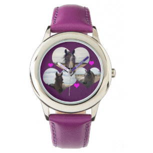 Purple Arabian Horses Hearts, Girls Bows Watch, Watch