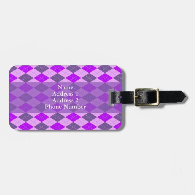 Purple Argyle Pattern Luggage Tag (Front Horizontal)