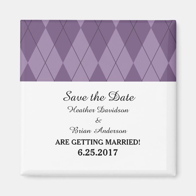 Purple Argyle Save the Date Magnet (Front)