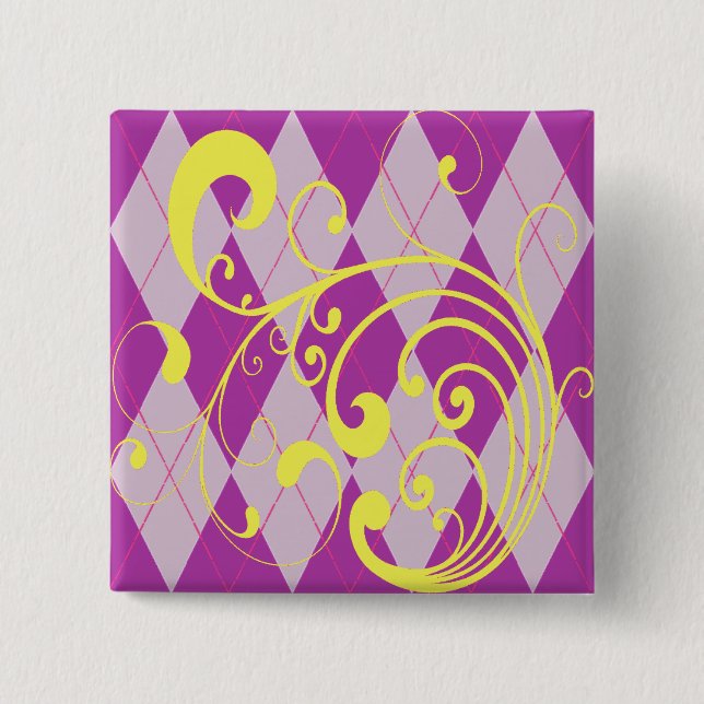 Purple Argyle Swirl 15 Cm Square Badge (Front)