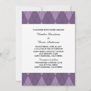 Purple Argyle Wedding Invite