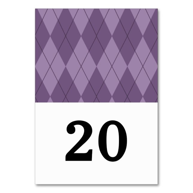 Purple Argyle Wedding Table Card (Front)